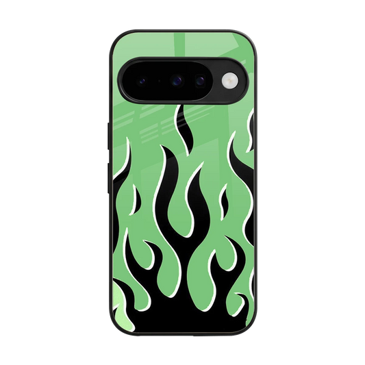 Y2K Retro Green Flames back phone cover | glass case for google pixel 10