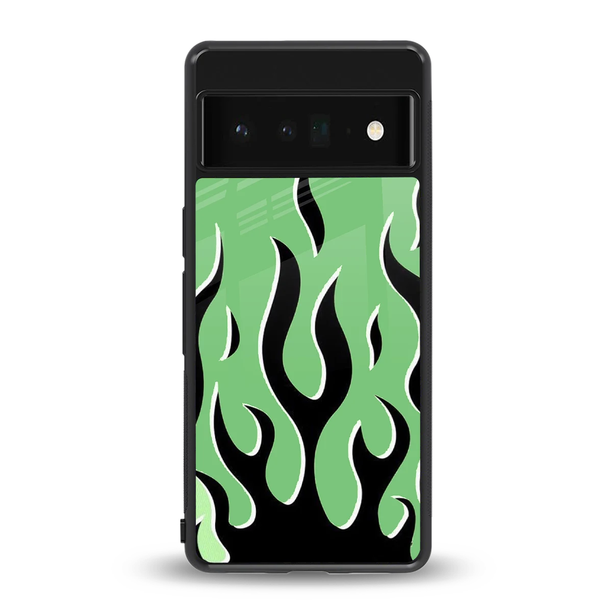 Y2K Retro Green Flames back phone cover | glass case for google pixel 6 pro