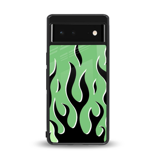 Y2K Retro Green Flames back phone cover | glass case for google pixel 6