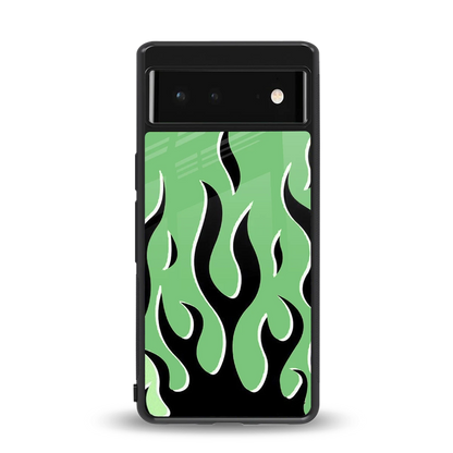 Y2K Retro Green Flames back phone cover | glass case for google pixel 6a