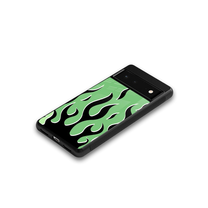Y2K Retro Green Flames google pixel 6 mobile cover | shockproof glass phone case