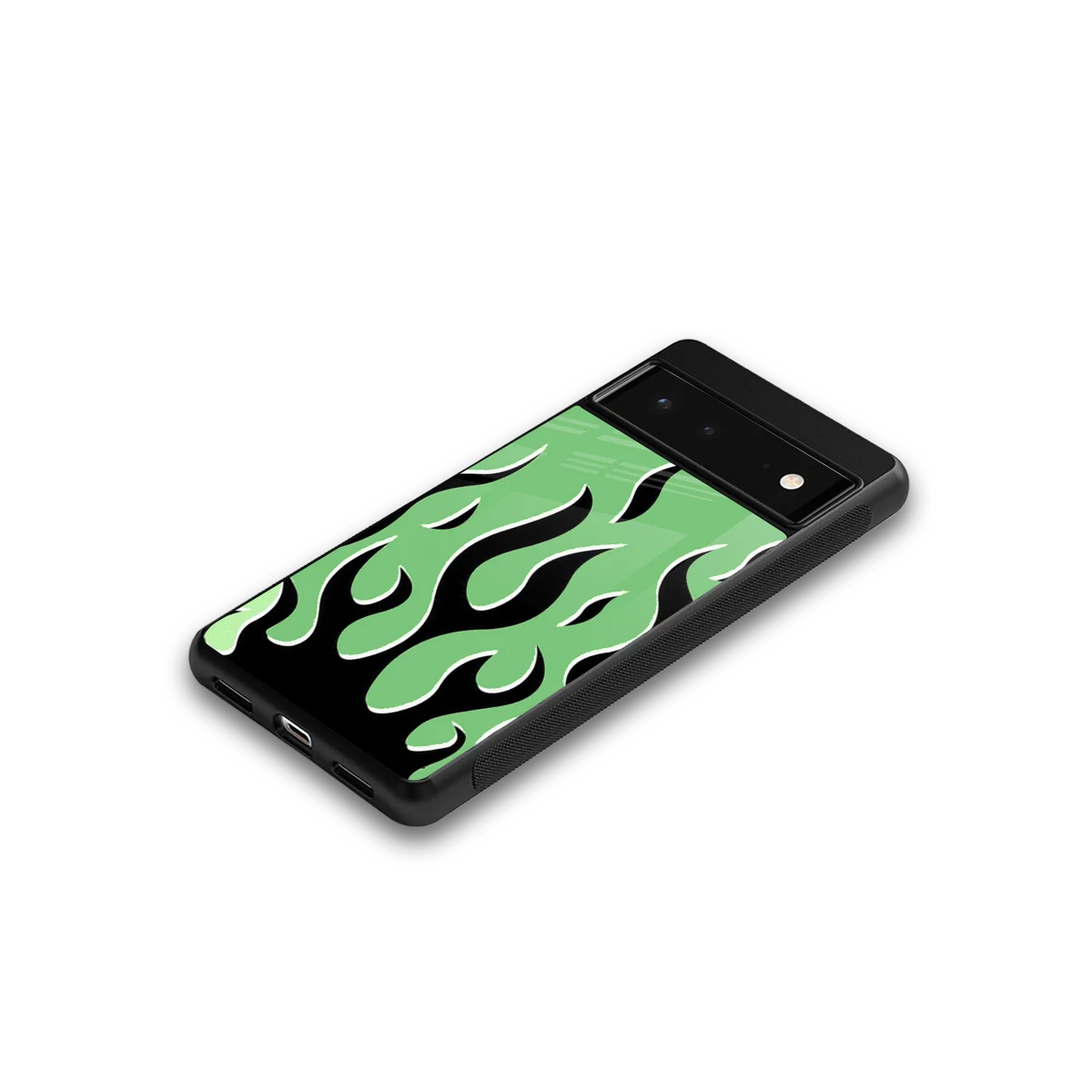 Y2K Retro Green Flames google pixel 6a mobile cover | shockproof glass phone case