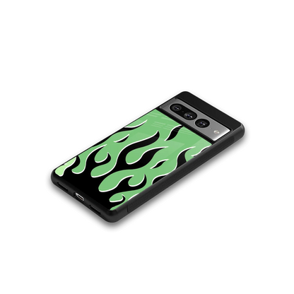 Y2K Retro Green Flames google pixel 7 pro mobile cover | shockproof glass phone case