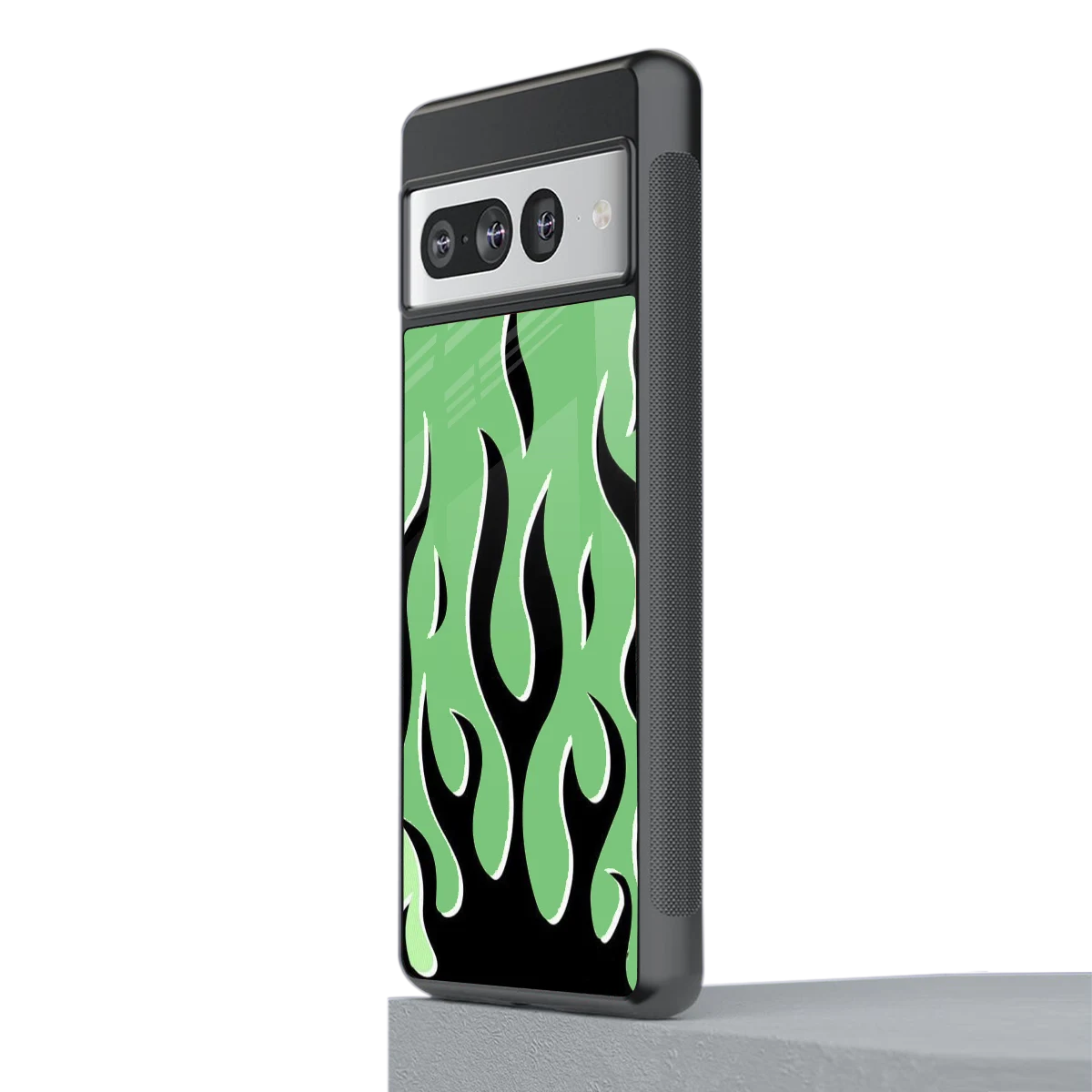 Y2K Retro Green Flames stylish phone case for google pixel 7 pro | glossy glass and slim fit