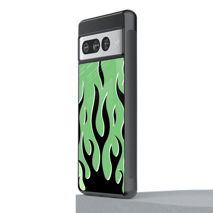 Y2K Retro Green Flames stylish phone case for google pixel 7 pro | glossy glass and slim fit