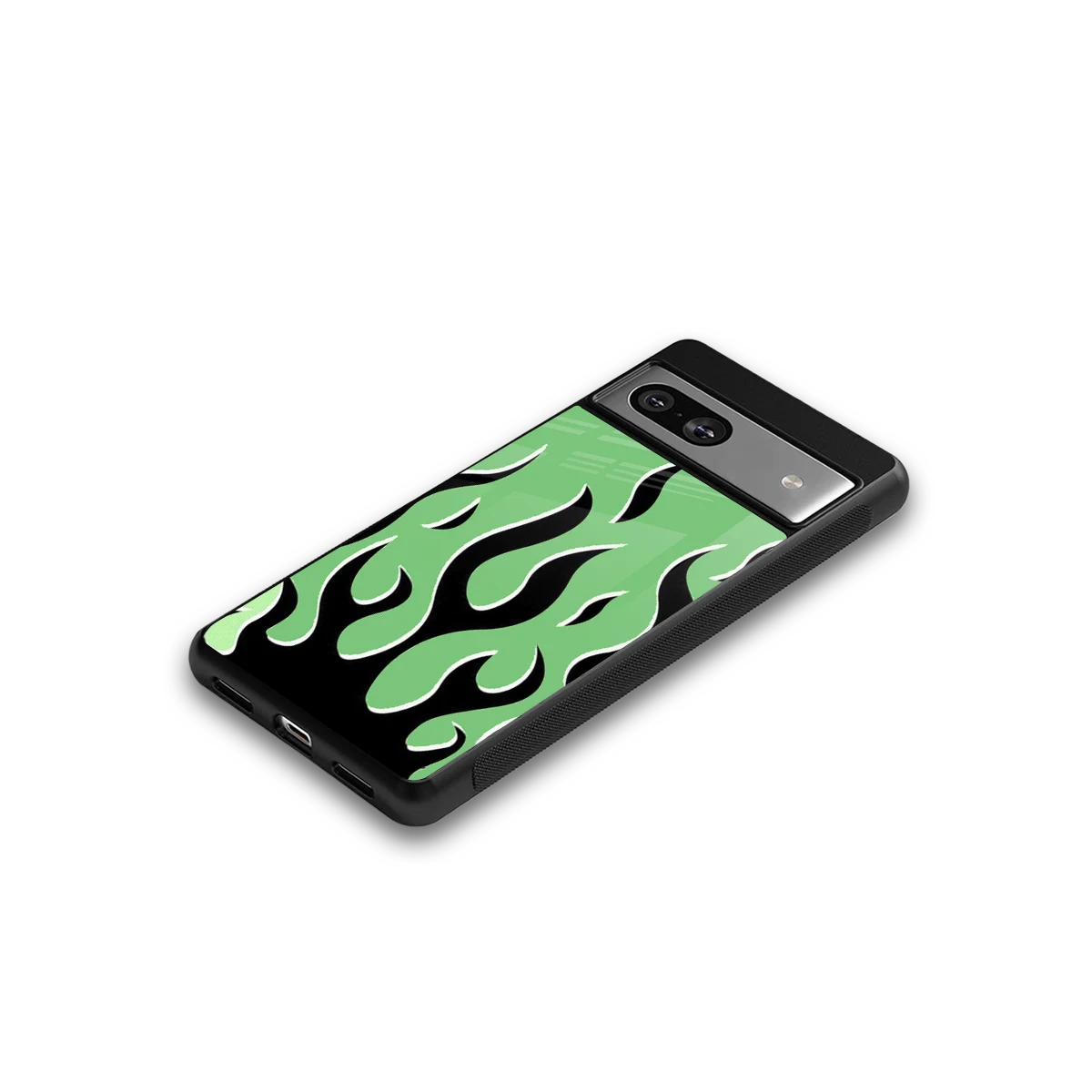 Y2K Retro Green Flames google pixel 7a mobile cover | shockproof glass phone case