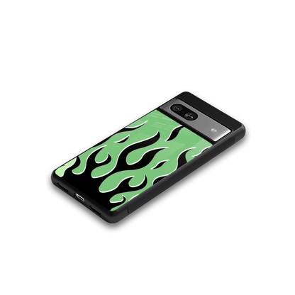 Y2K Retro Green Flames google pixel 7 mobile cover | shockproof glass phone case