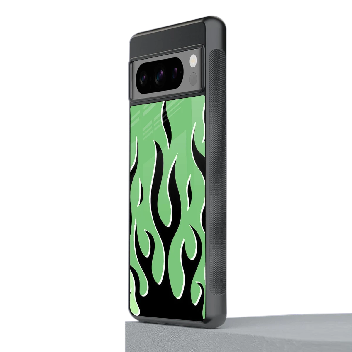 Y2K Retro Green Flames stylish phone case for google pixel 8 pro | glossy glass and slim fit