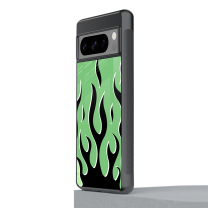 Y2K Retro Green Flames stylish phone case for google pixel 8 pro | glossy glass and slim fit