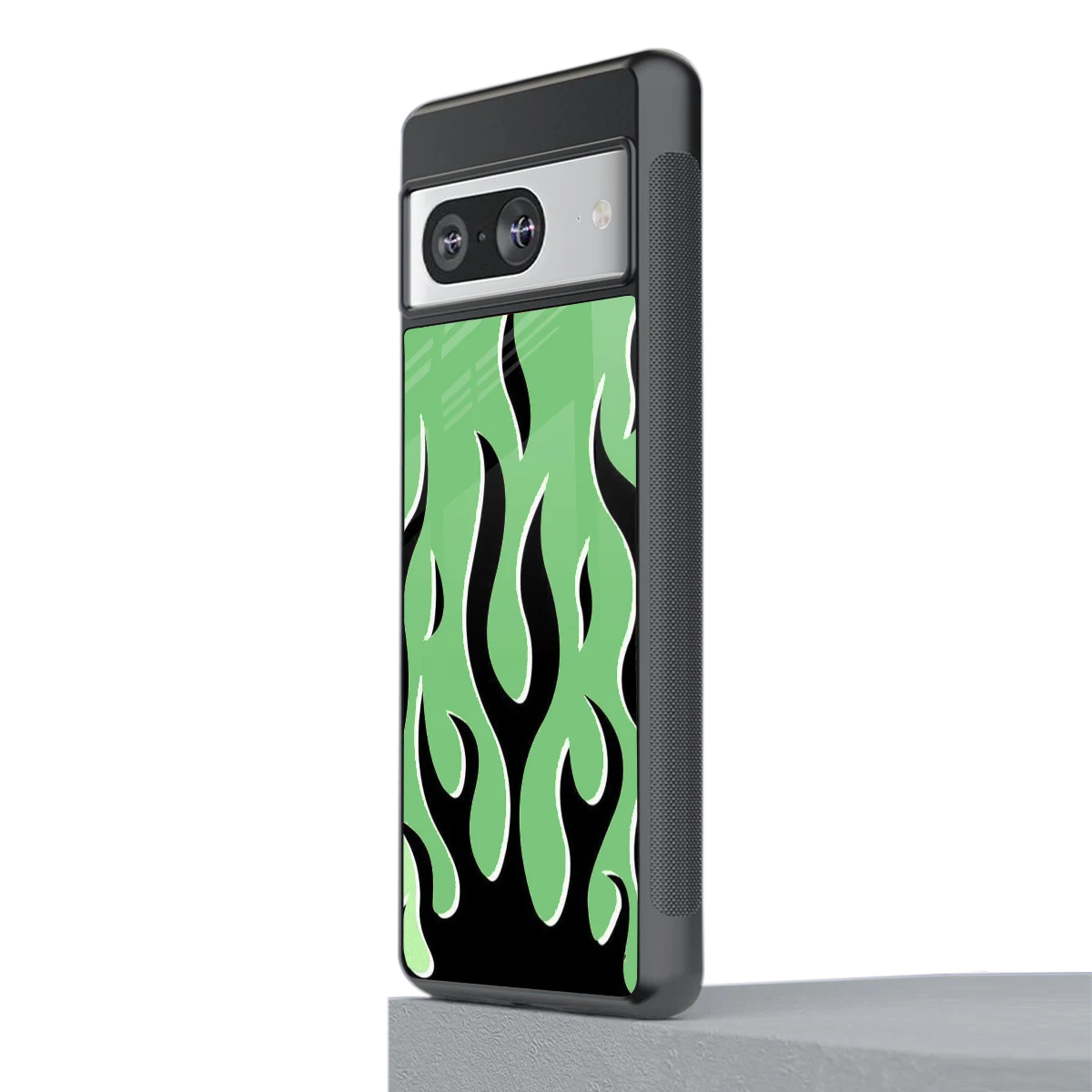 Y2K Retro Green Flames stylish phone case for google pixel 8 | glossy glass and slim fit