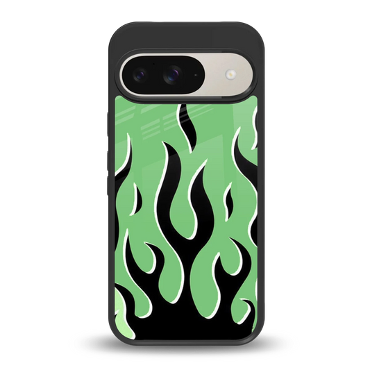 Y2K Retro Green Flames back phone cover | glass case for google pixel 9