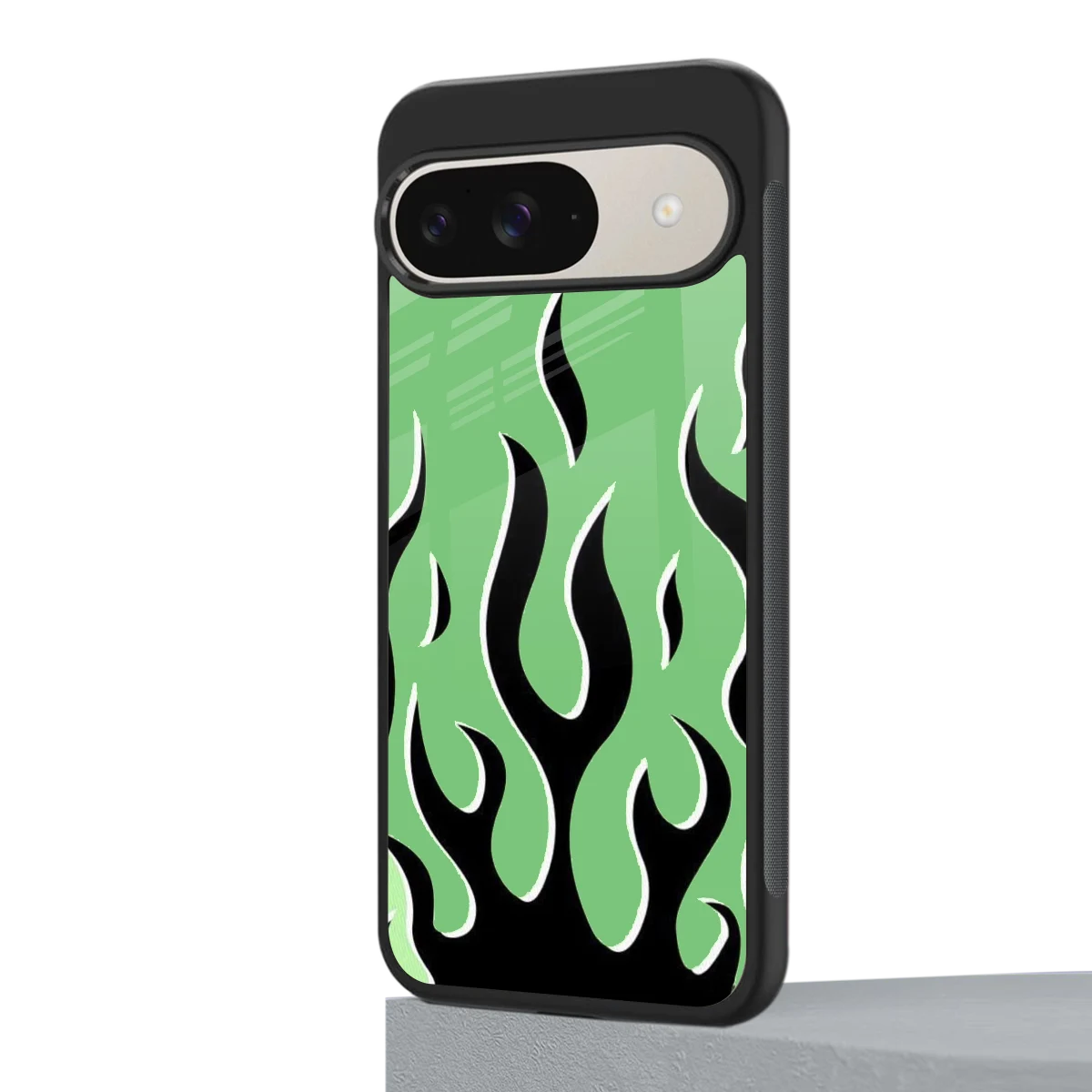 Y2K Retro Green Flames google pixel 9 mobile cover | shockproof glass phone case