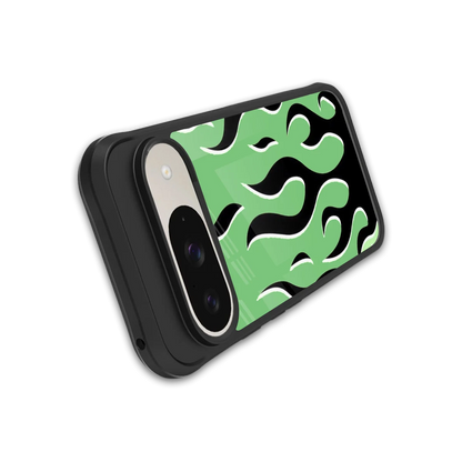 Y2K Retro Green Flames stylish phone case for google pixel 9 | glossy glass and slim fit