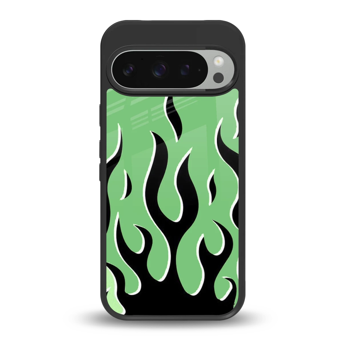 Y2K Retro Green Flames back phone cover | glass case for google pixel 9 pro