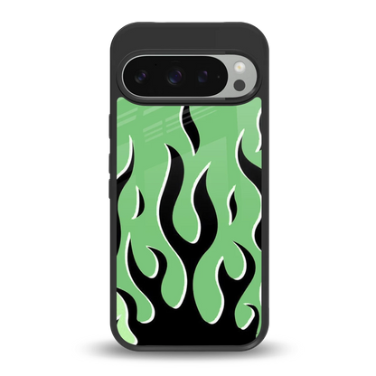 Y2K Retro Green Flames back phone cover | glass case for google pixel 9 pro xl
