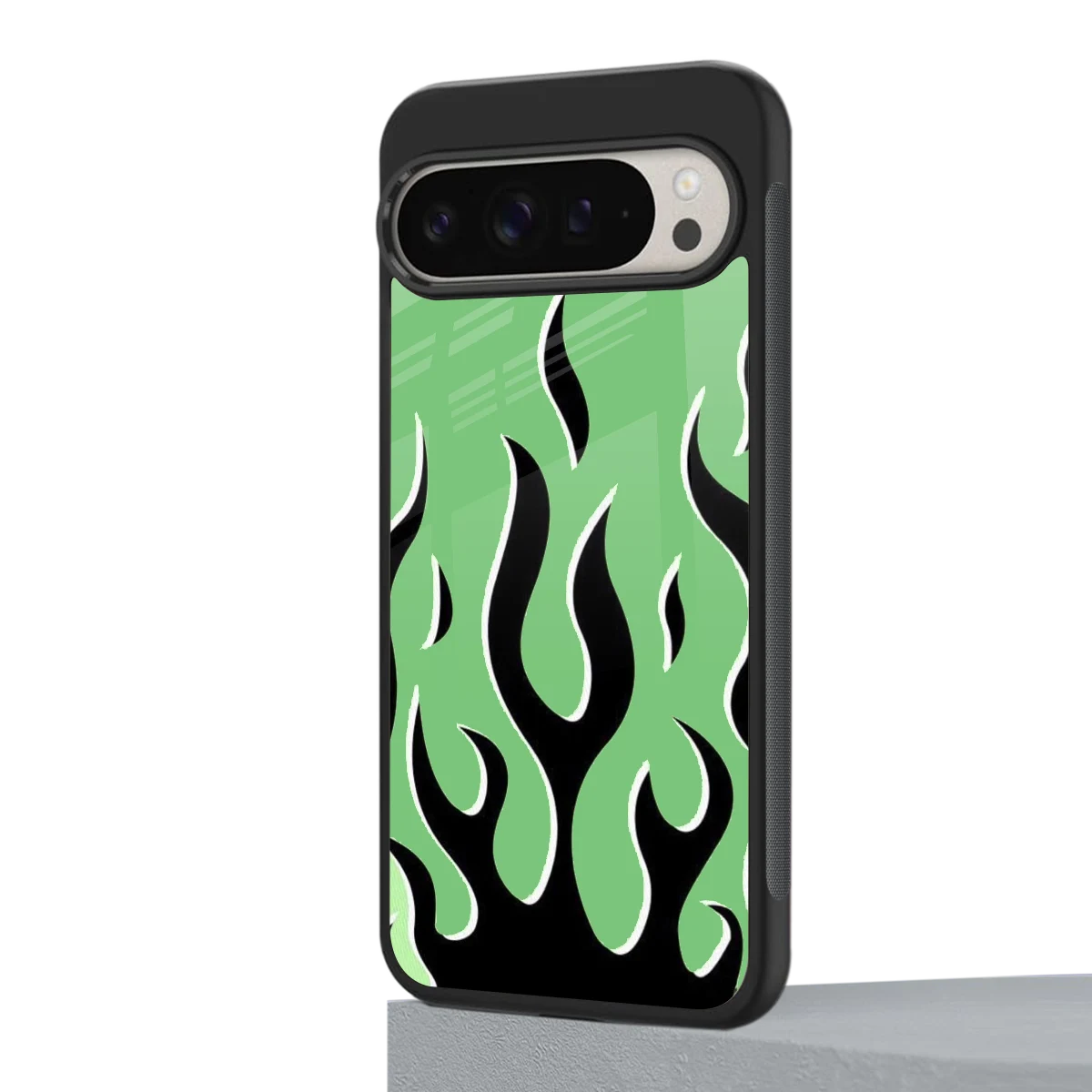 Y2K Retro Green Flames google pixel 9 pro mobile cover | shockproof glass phone case