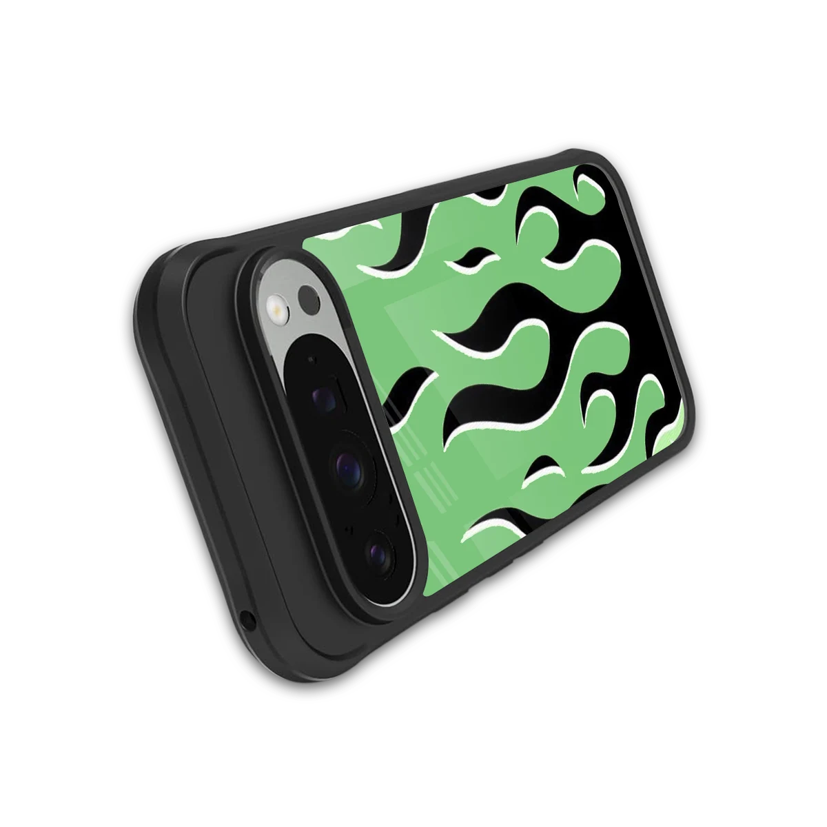 Y2K Retro Green Flames stylish phone case for google pixel 9 pro | glossy glass and slim fit
