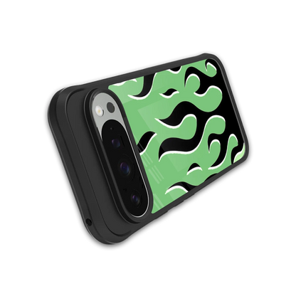 Y2K Retro Green Flames stylish phone case for google pixel 9 pro | glossy glass and slim fit