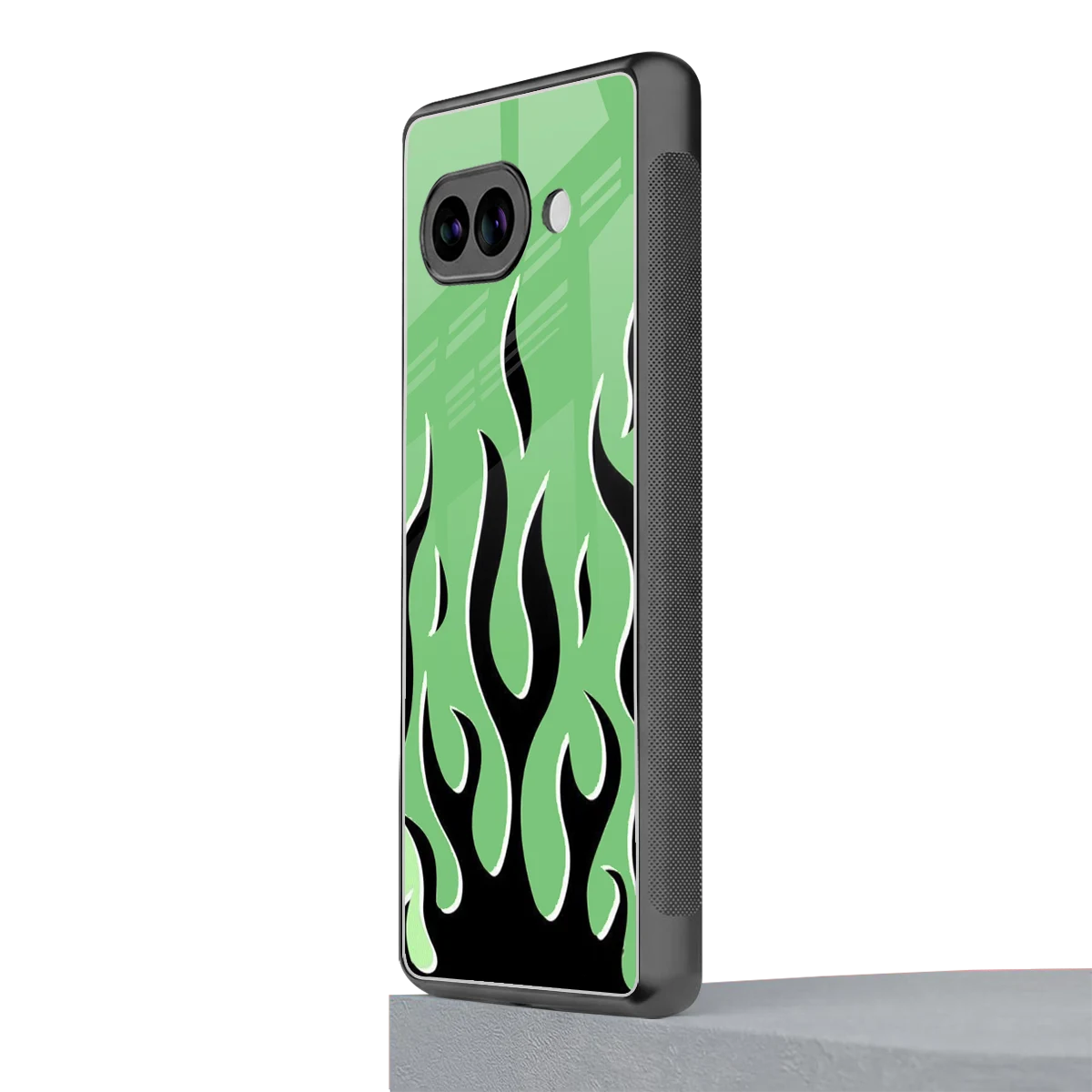 Y2K Retro Green Flames google pixel 9a mobile cover | shockproof glass phone case