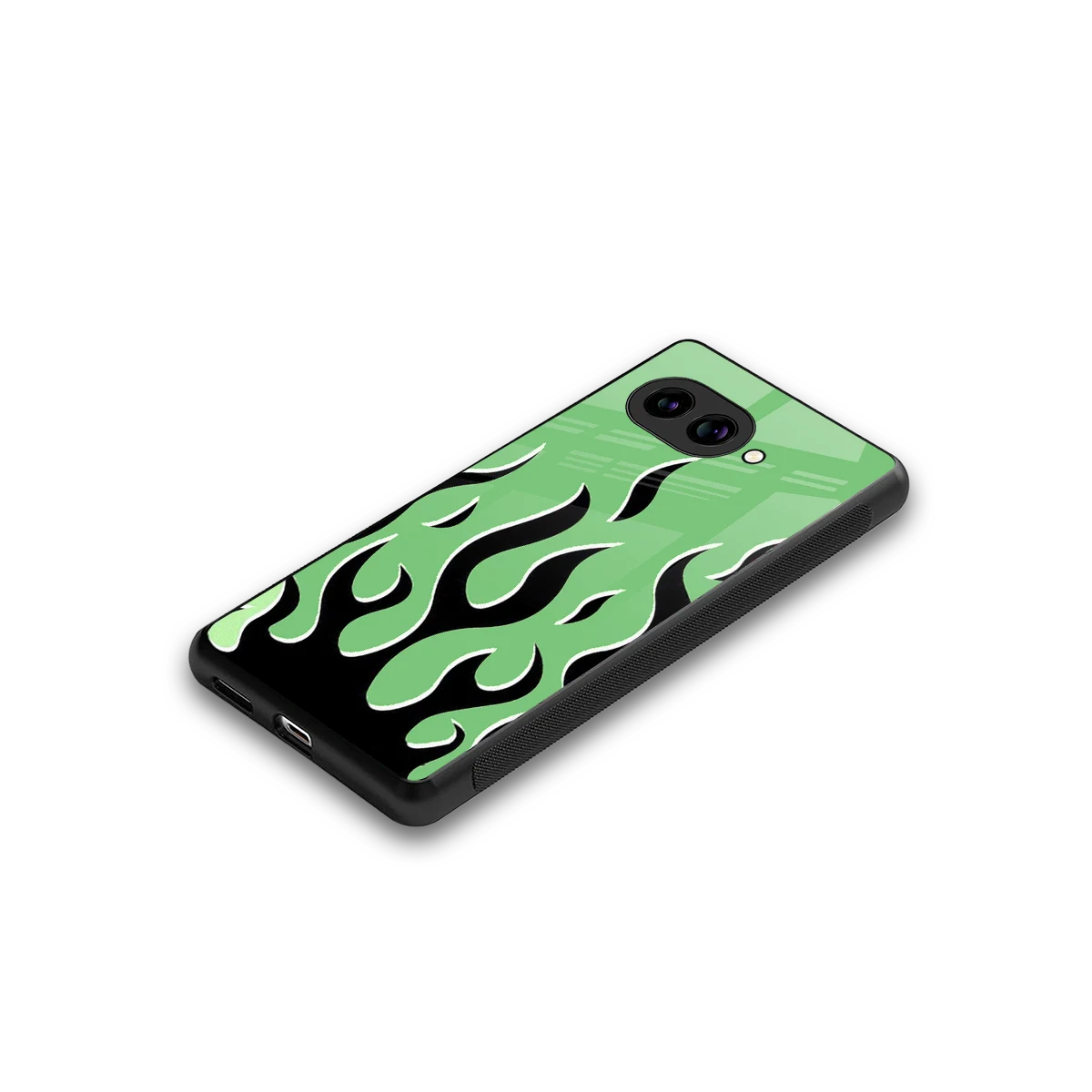 Y2K Retro Green Flames stylish phone case for google pixel 9a | glossy glass and slim fit