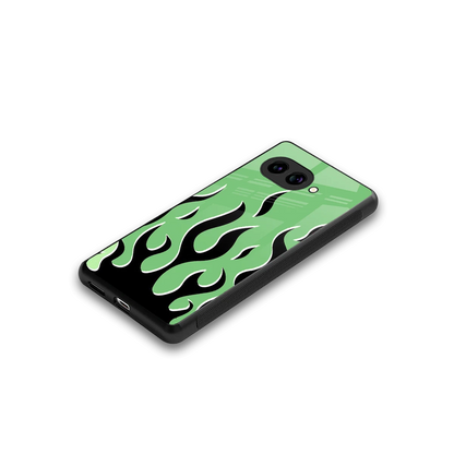 Y2K Retro Green Flames stylish phone case for google pixel 9a | glossy glass and slim fit
