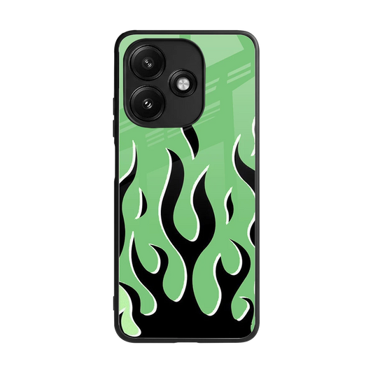 Y2K Retro Green Flames back phone cover | glass case for redmi 12 5g
