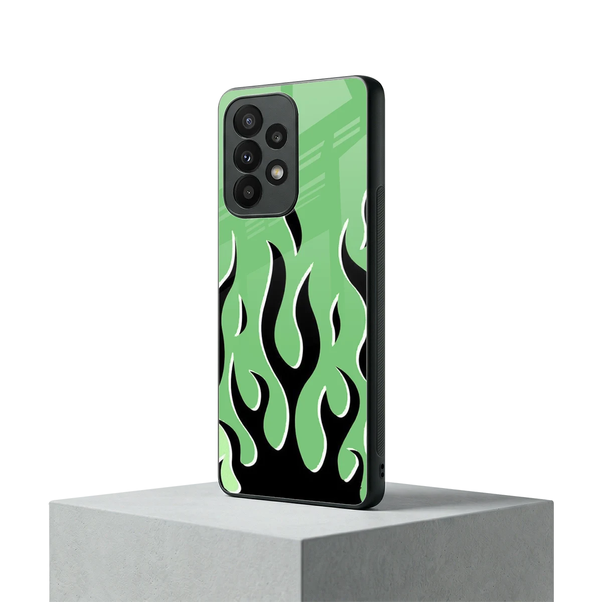 Y2K Retro Green Flames samsung galaxy a23 mobile cover | shockproof glass phone case