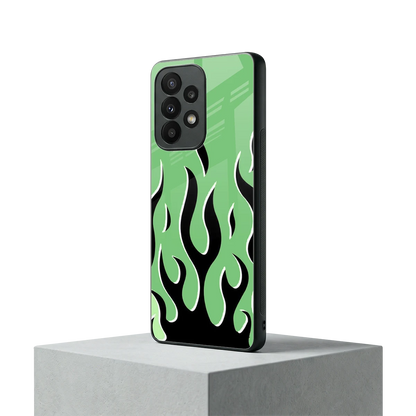 Y2K Retro Green Flames samsung galaxy a23 mobile cover | shockproof glass phone case