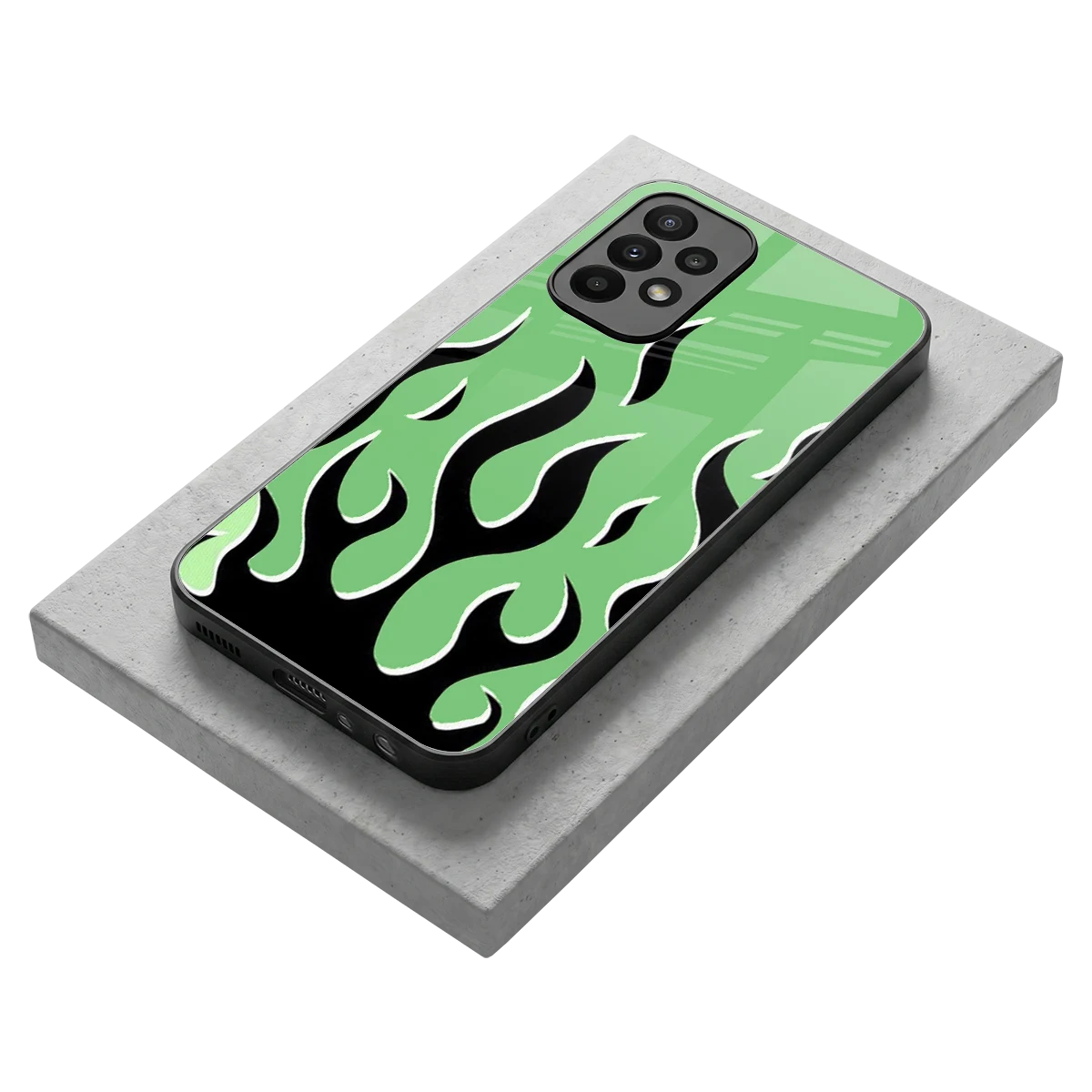 Y2K Retro Green Flames stylish phone case for samsung galaxy a23 | glossy glass and slim fit