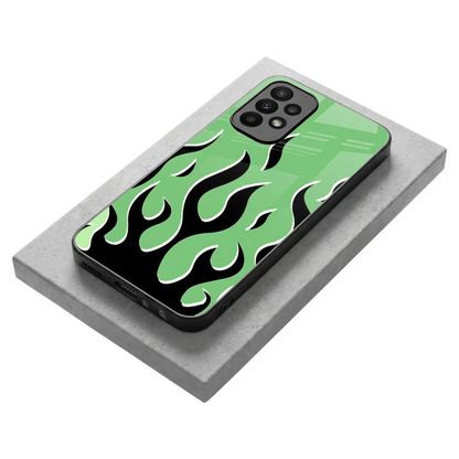 Y2K Retro Green Flames stylish phone case for samsung galaxy a23 | glossy glass and slim fit