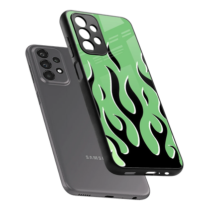 Y2K Retro Green Flames sleek samsung galaxy a23 cover with tempered glass back and TPU edges