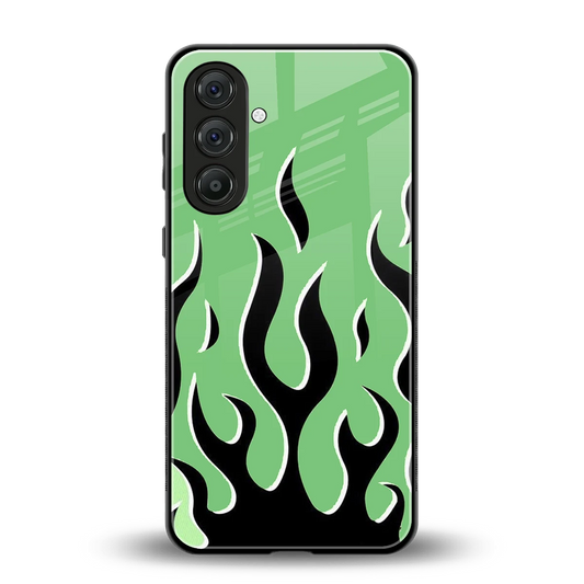 Y2K Retro Green Flames back phone cover | glass case for samsung galaxy m36 5g