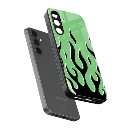Y2K Retro Green Flames sleek samsung galaxy a14 5g cover with tempered glass back and TPU edges