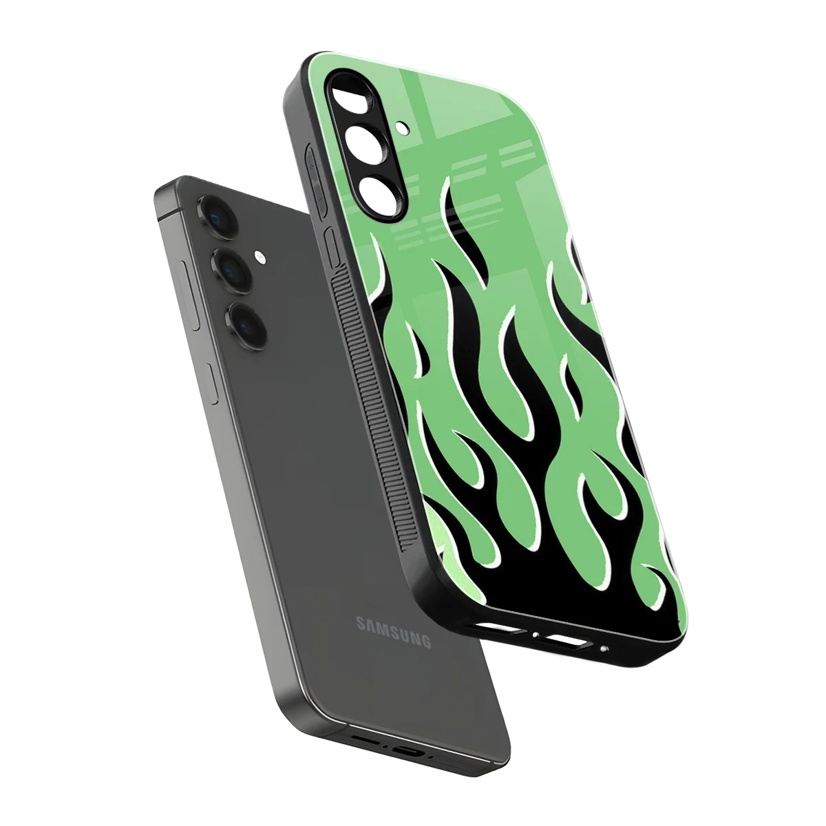 Y2K Retro Green Flames sleek samsung galaxy a16 5g cover with tempered glass back and TPU edges