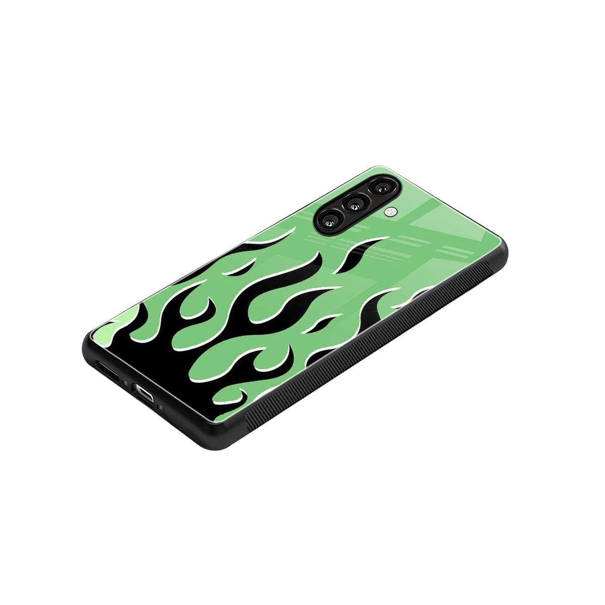 Y2K Retro Green Flames stylish phone case for samsung galaxy a36 5g | glossy glass and slim fit