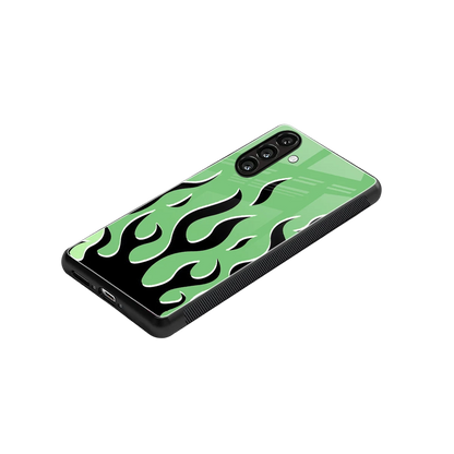 Y2K Retro Green Flames stylish phone case for samsung galaxy a16 5g | glossy glass and slim fit