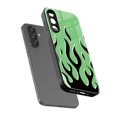 Y2K Retro Green Flames sleek samsung galaxy a17 5g cover with tempered glass back and TPU edges