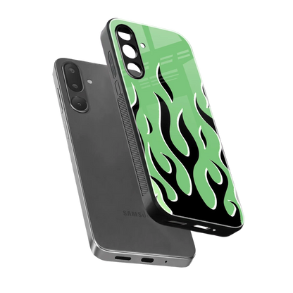 Y2K Retro Green Flames sleek samsung galaxy m56 5g cover with tempered glass back and TPU edges