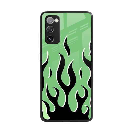 Y2K Retro Green Flames back phone cover | glass case for samsung galaxy s20 fe