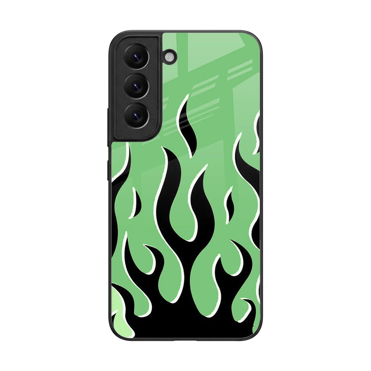 Y2K Retro Green Flames back phone cover | glass case for samsung galaxy s22