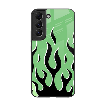 Y2K Retro Green Flames back phone cover | glass case for samsung galaxy s22