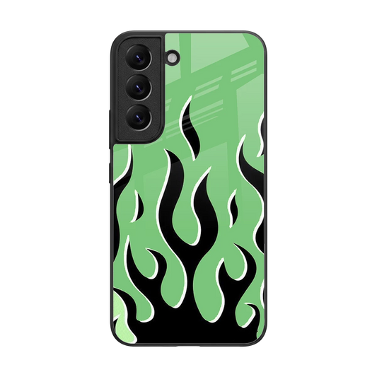Y2K Retro Green Flames back phone cover | glass case for samsung galaxy s22