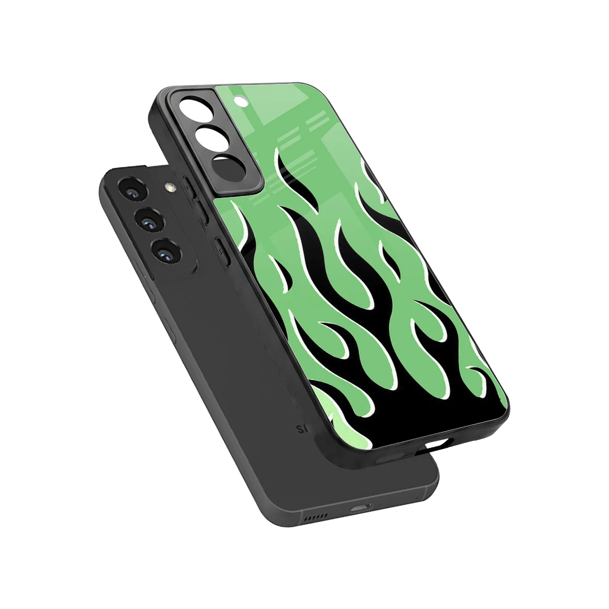 Y2K Retro Green Flames sleek samsung galaxy s22 cover with tempered glass back and TPU edges