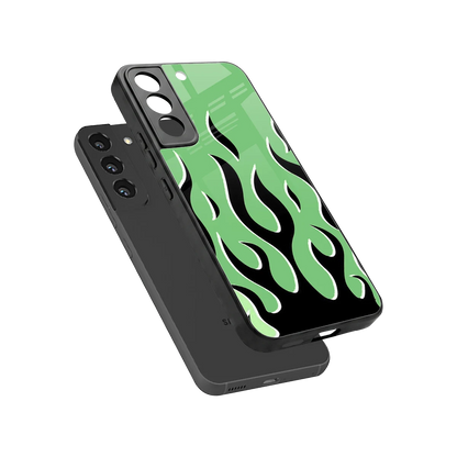 Y2K Retro Green Flames sleek samsung galaxy s22 cover with tempered glass back and TPU edges