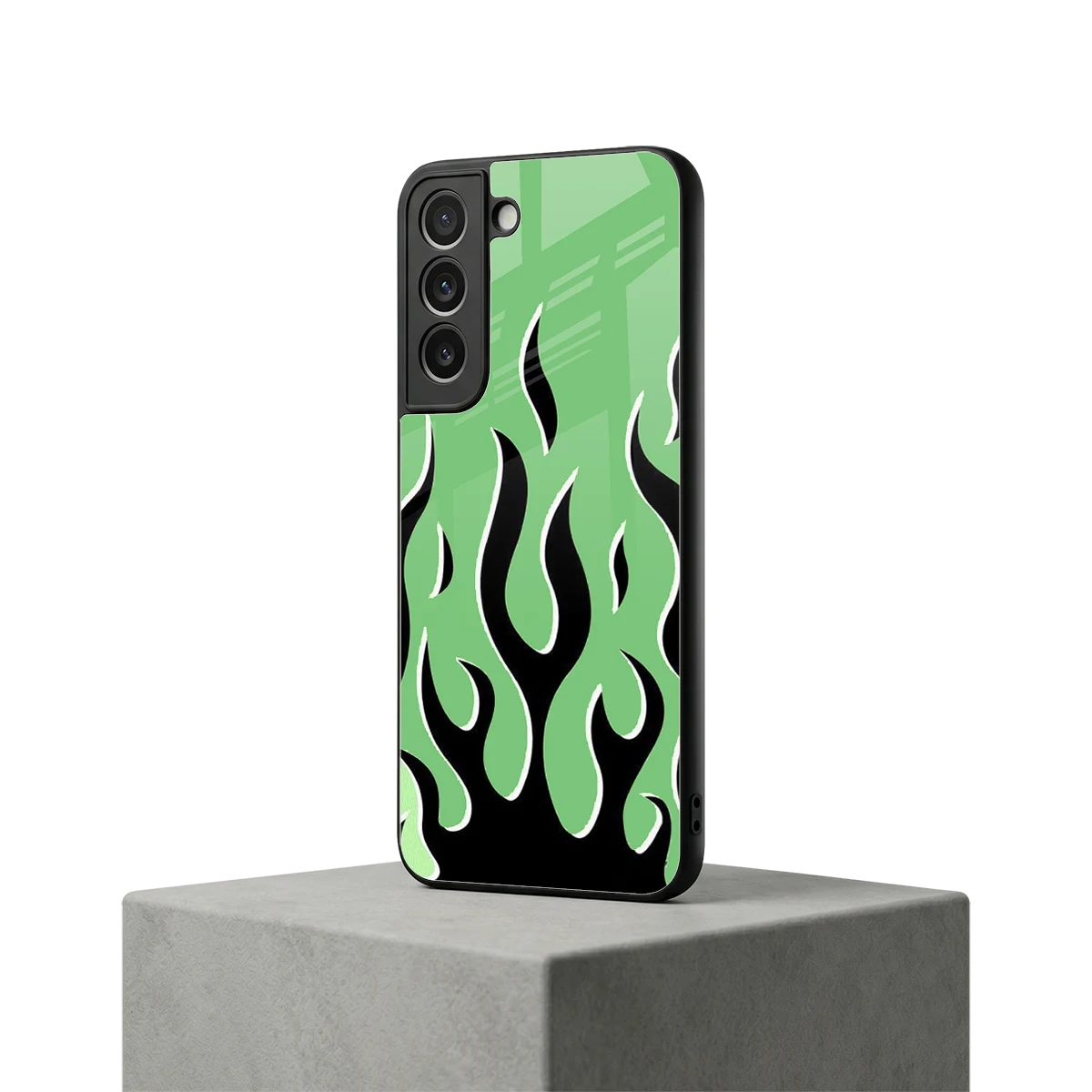 Y2K Retro Green Flames samsung galaxy s22 mobile cover | shockproof glass phone case