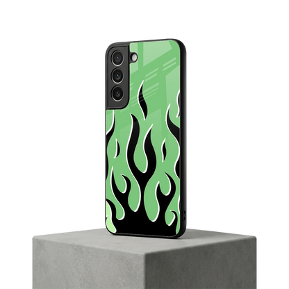 Y2K Retro Green Flames samsung galaxy s22 mobile cover | shockproof glass phone case
