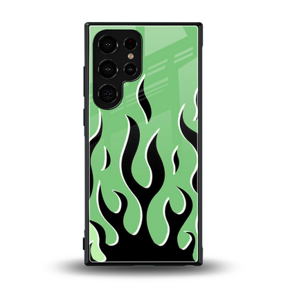 Y2K Retro Green Flames back phone cover | glass case for samsung galaxy s24 ultra