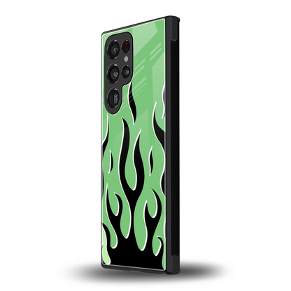 Y2K Retro Green Flames samsung galaxy s24 ultra mobile cover | shockproof glass phone case