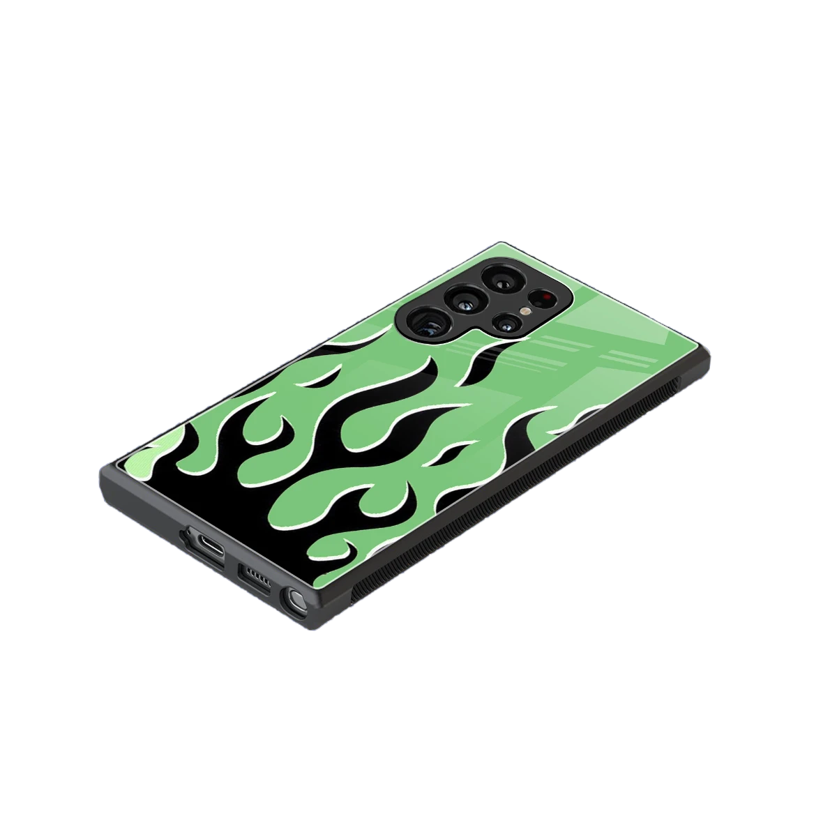 Y2K Retro Green Flames stylish phone case for samsung galaxy s24 ultra | glossy glass and slim fit