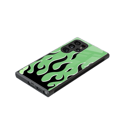Y2K Retro Green Flames stylish phone case for samsung galaxy s24 ultra | glossy glass and slim fit